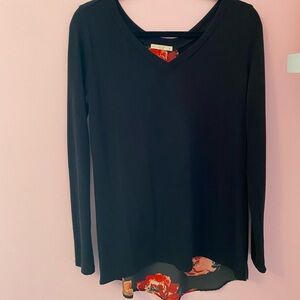 Black Long Sleeve Top with Floral Back